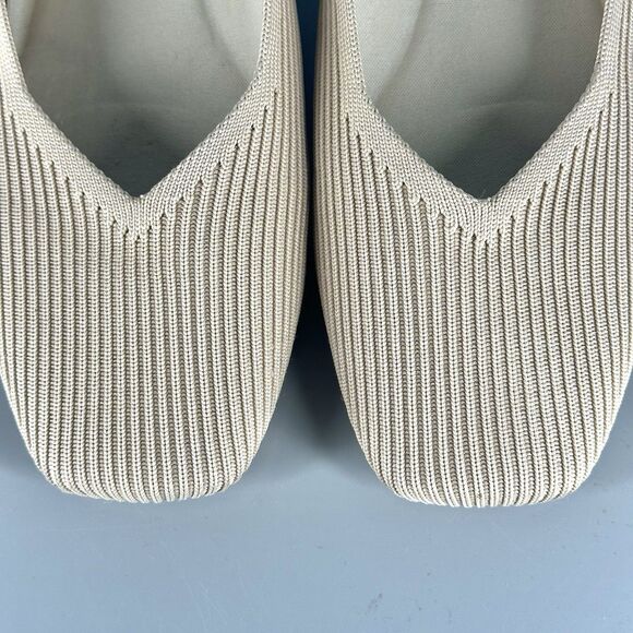 Vivaia Shoes Margot 2.0 Square-Toe V-Cut Flats EU 41 US 9.5 Natural Linen Beige - Picture 5 of 13